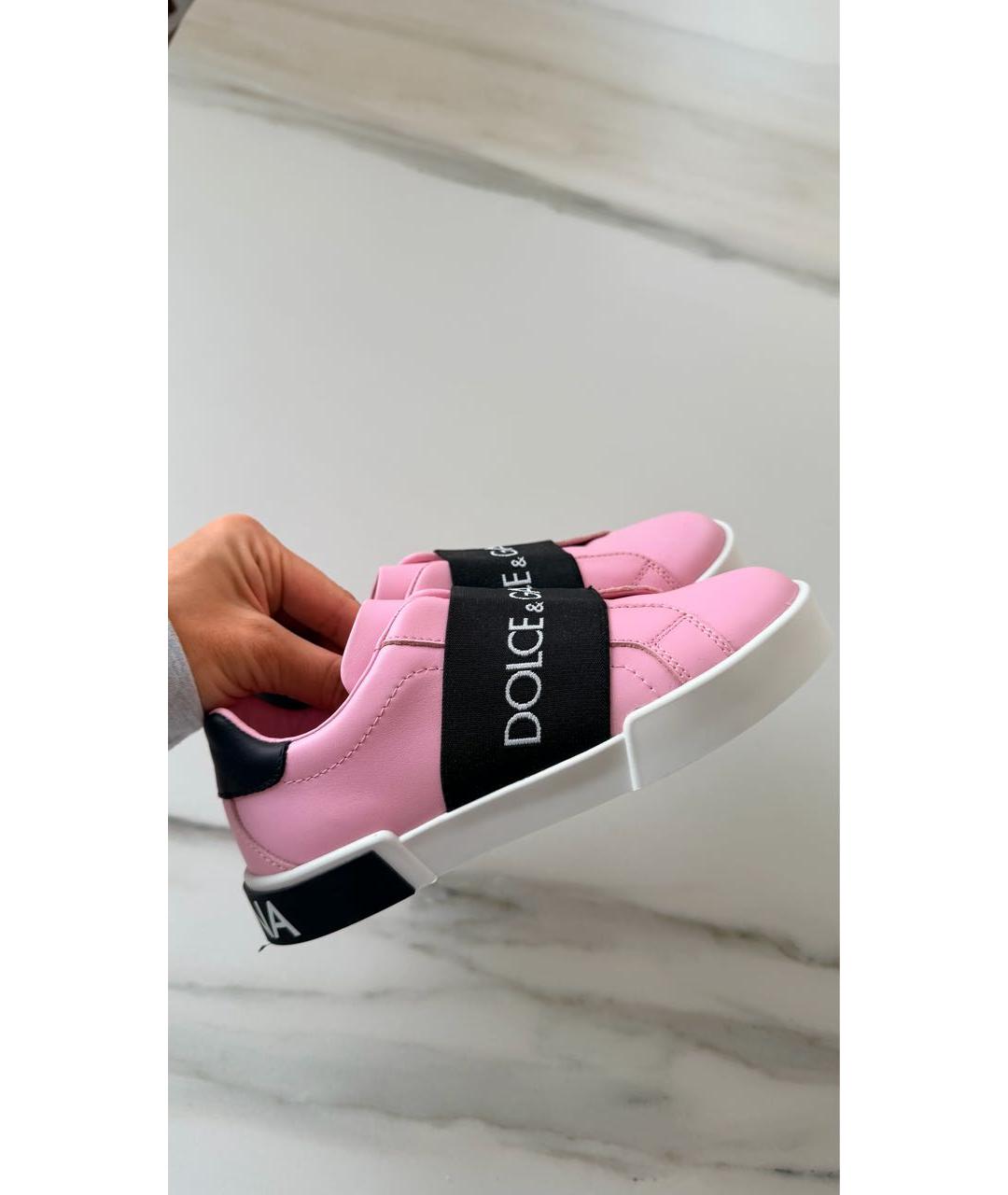 DOLCE&GABBANA Розовые кожаные кеды, фото 9