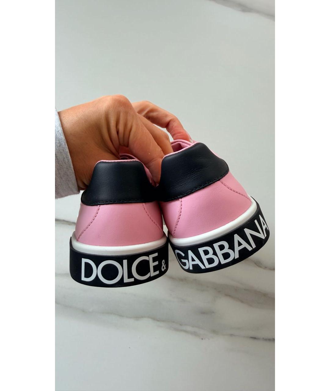 DOLCE&GABBANA Розовые кожаные кеды, фото 4