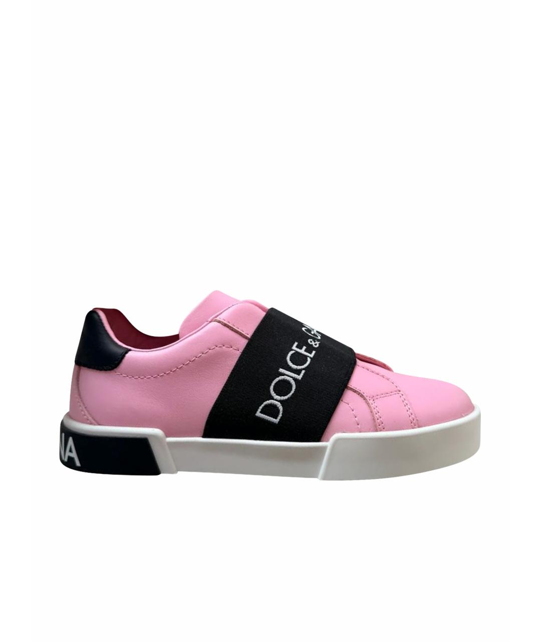 DOLCE&GABBANA Розовые кожаные кеды, фото 1