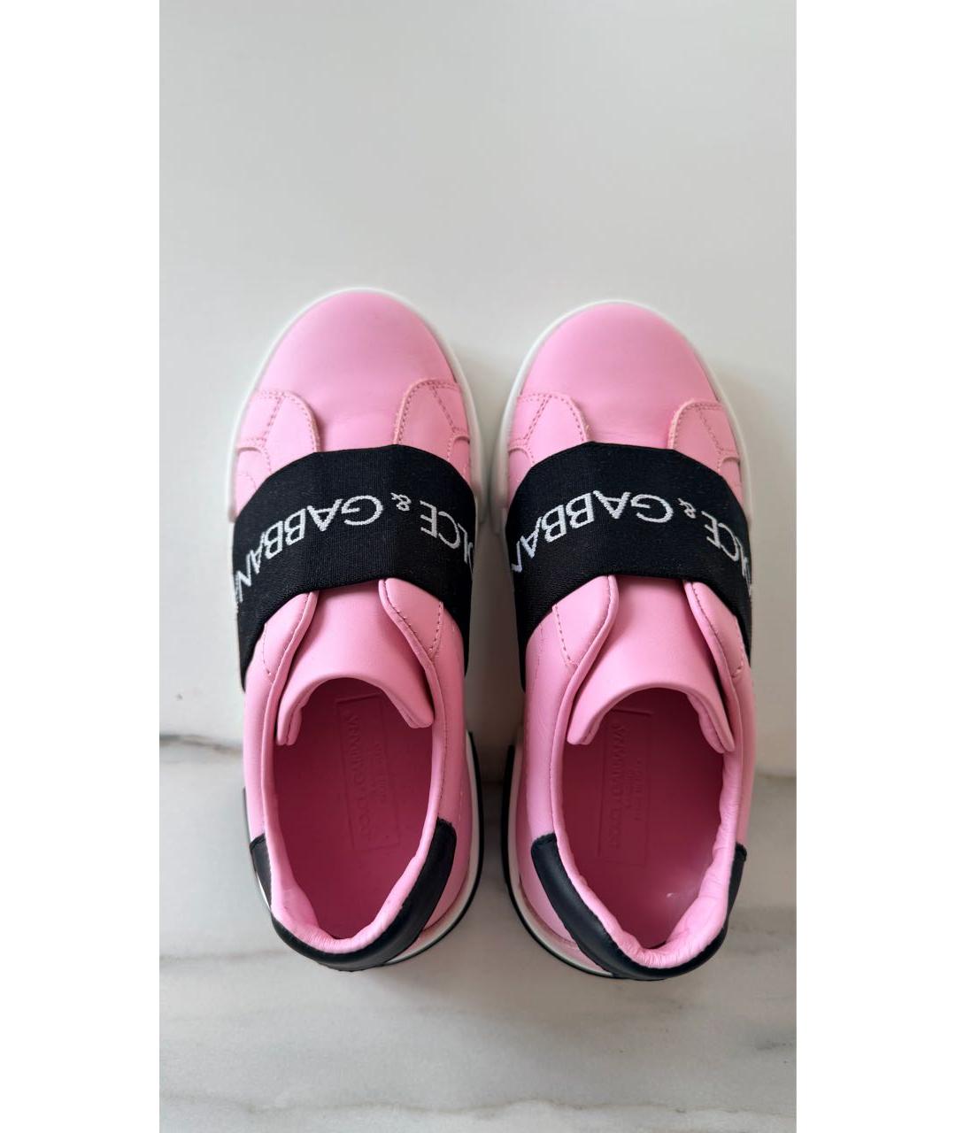 DOLCE&GABBANA Розовые кожаные кеды, фото 3