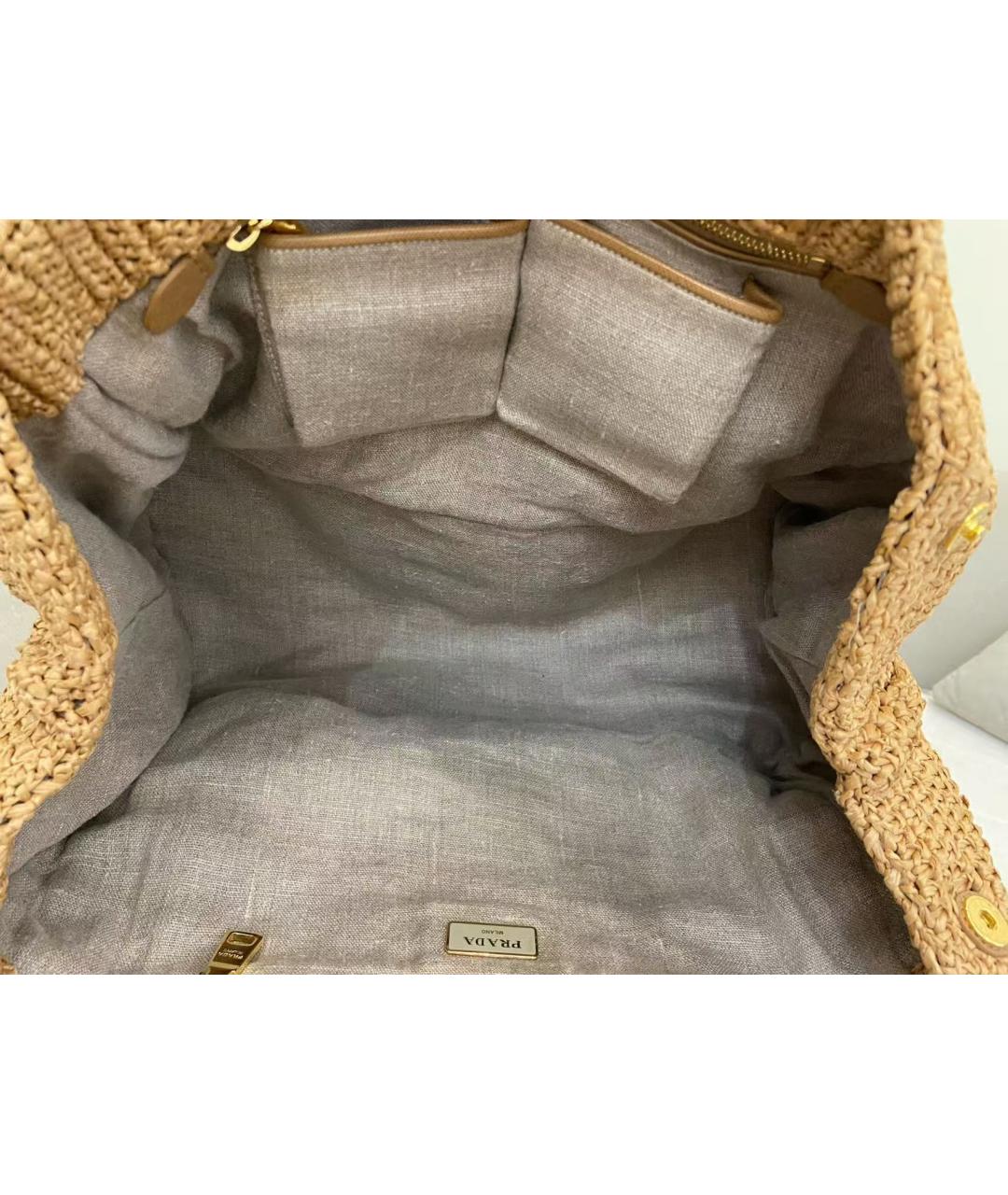 PRADA Бежевая пелетеная сумка тоут, фото 5