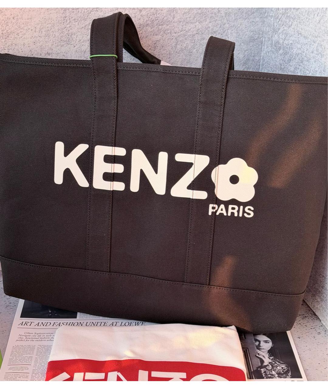 KENZO Черная хлопковая сумка тоут, фото 5