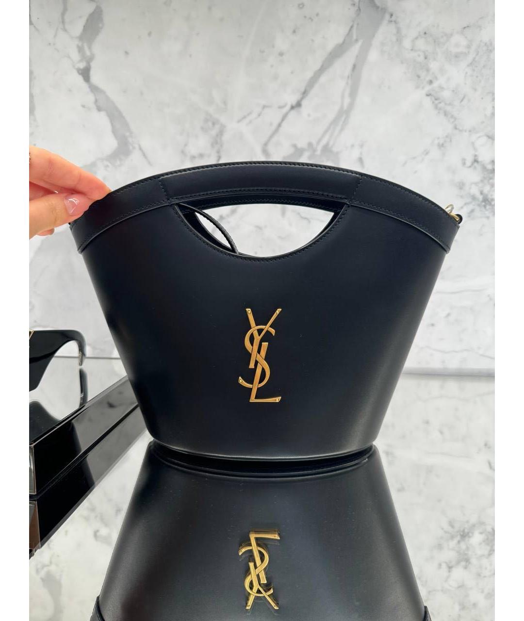 SAINT LAURENT Черная кожаная сумка с короткими ручками, фото 2