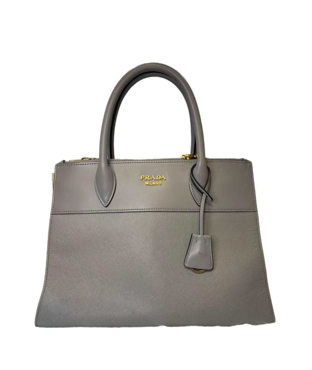 PRADA Серая кожаная сумка с короткими ручками, фото 7