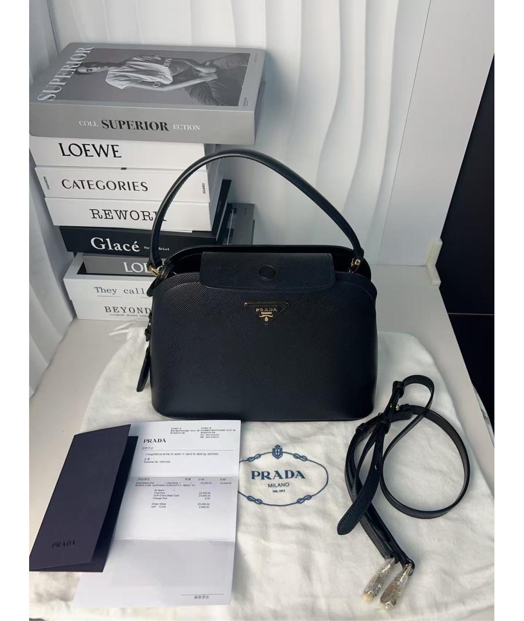 PRADA Черная кожаная сумка с короткими ручками, фото 2