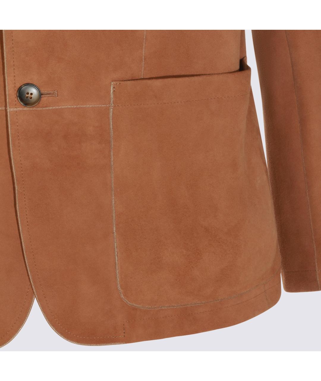 CANALI Коричневый кожаный пиджак, фото 4