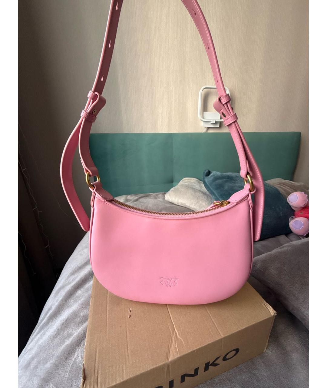 PINKO Розовая кожаная сумка через плечо, фото 3