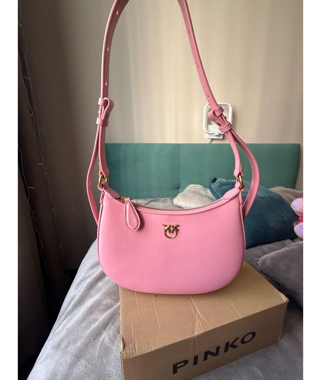 PINKO Розовая кожаная сумка через плечо, фото 5