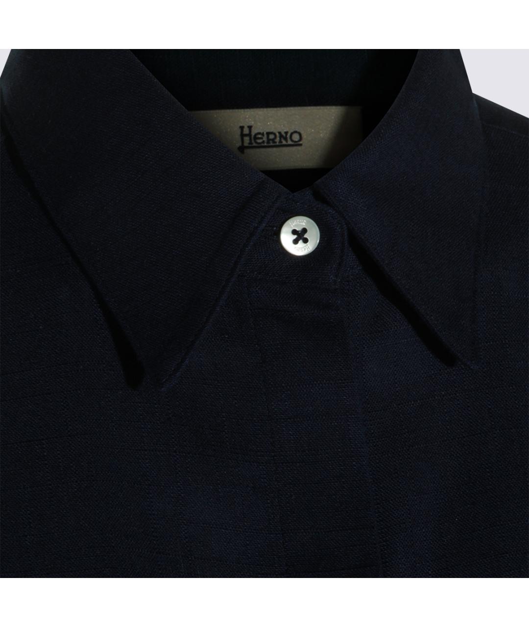 HERNO Темно-синяя вискозная рубашка, фото 4