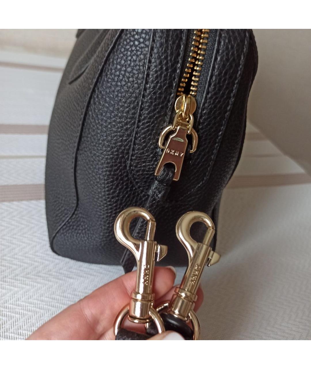 DKNY Черная кожаная сумка с короткими ручками, фото 6