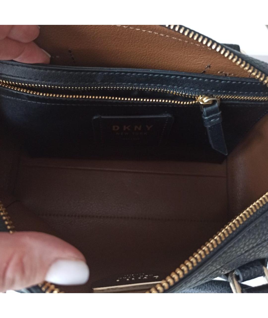 DKNY Черная кожаная сумка с короткими ручками, фото 7