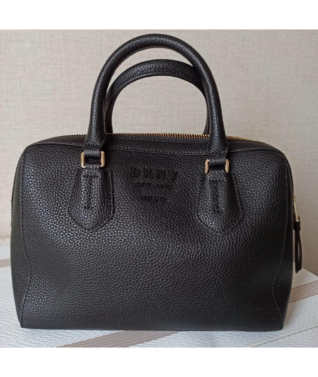 DKNY Черная кожаная сумка с короткими ручками, фото 9