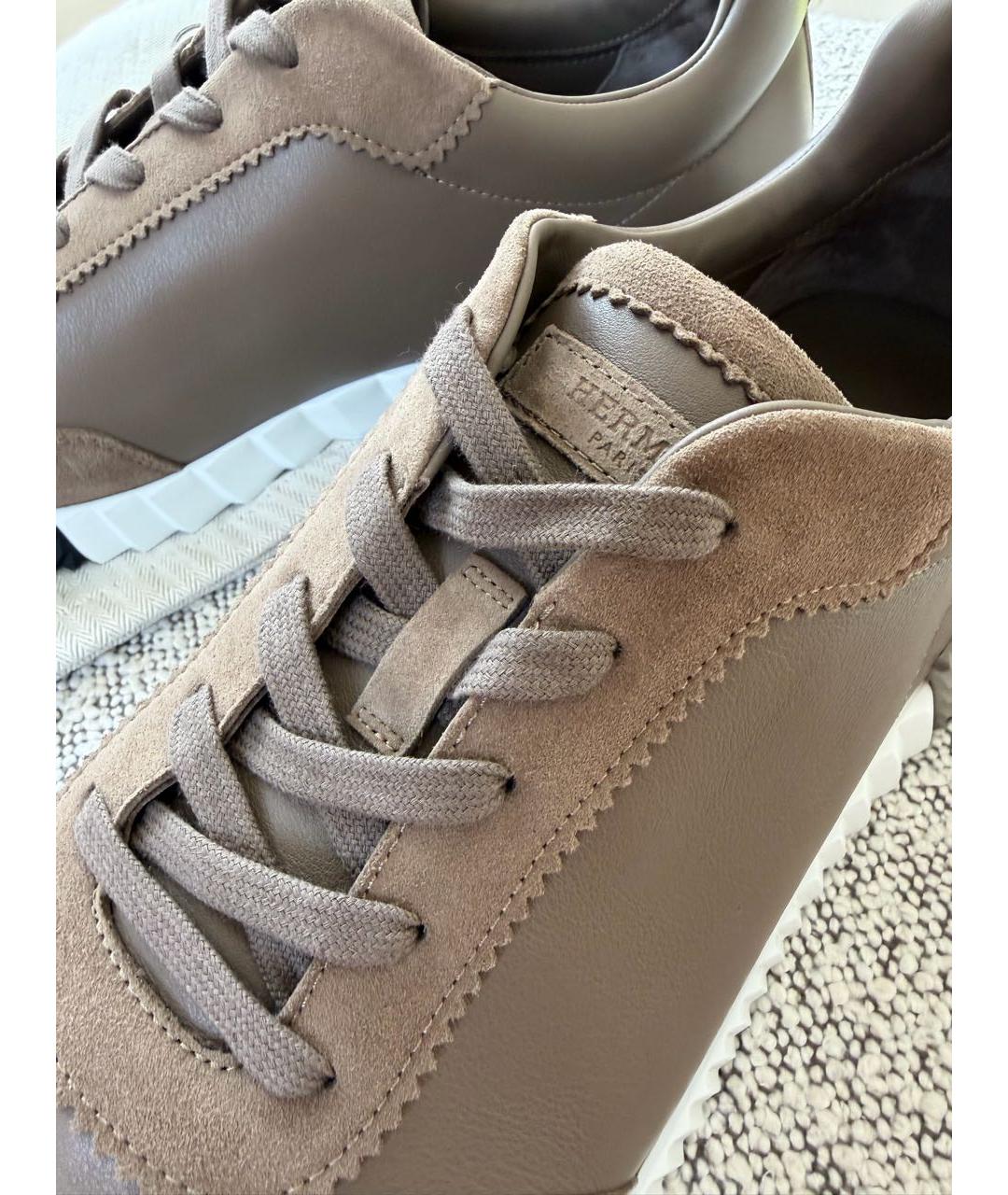 HERMES Бежевые замшевые низкие кроссовки / кеды, фото 5