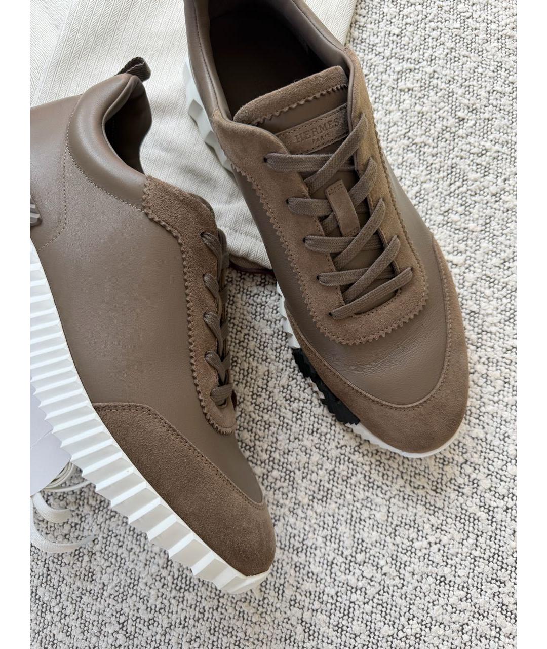 HERMES Бежевые замшевые низкие кроссовки / кеды, фото 2