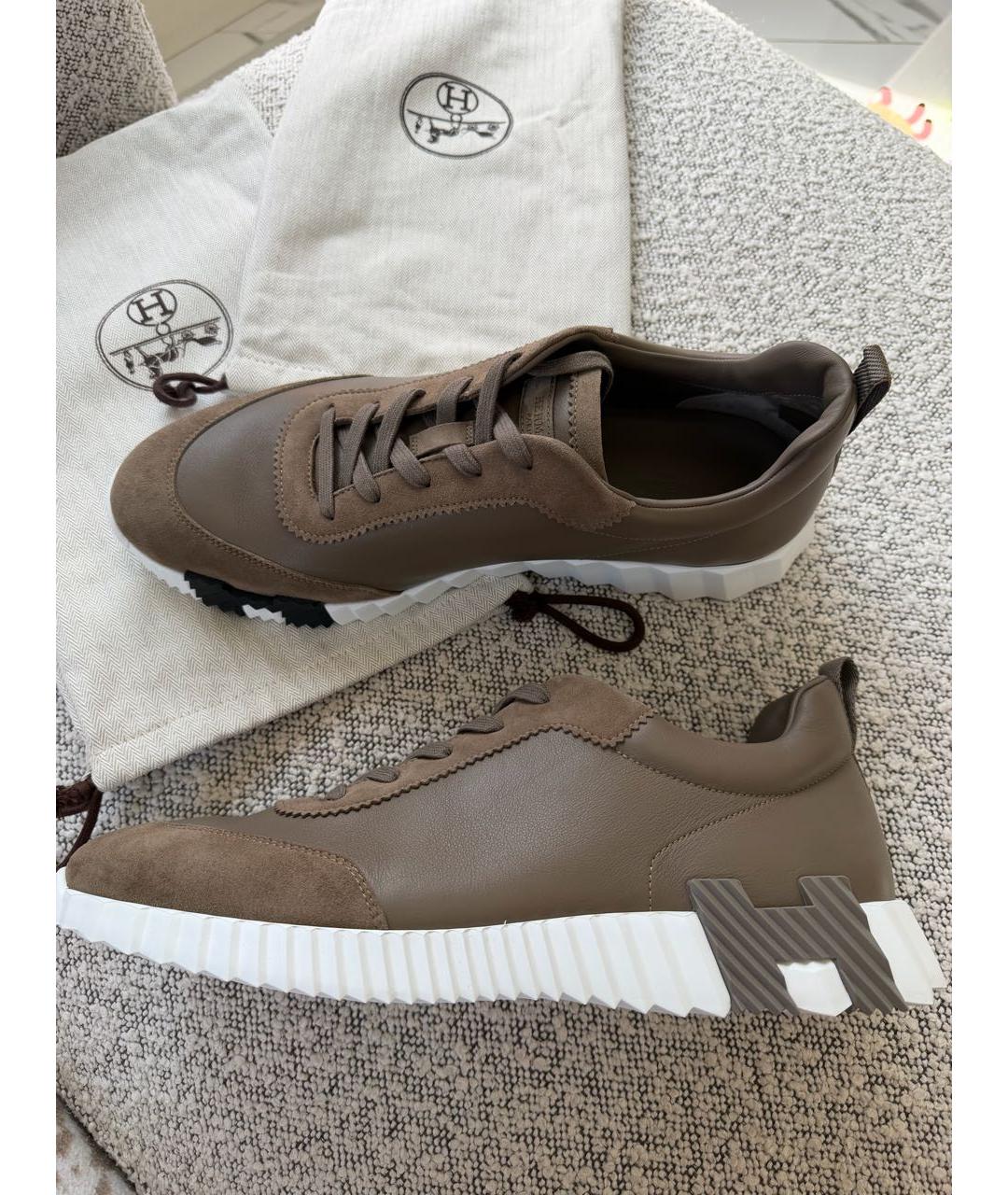HERMES Бежевые замшевые низкие кроссовки / кеды, фото 4