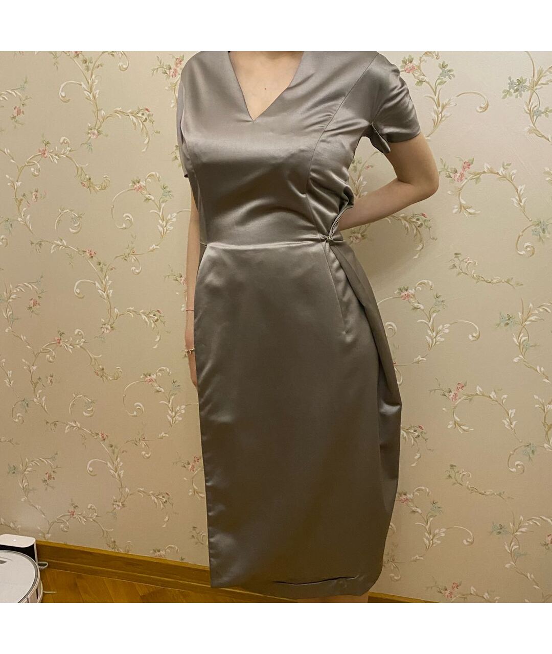 GIANFRANCO FERRE Серое шелковое платье, фото 4