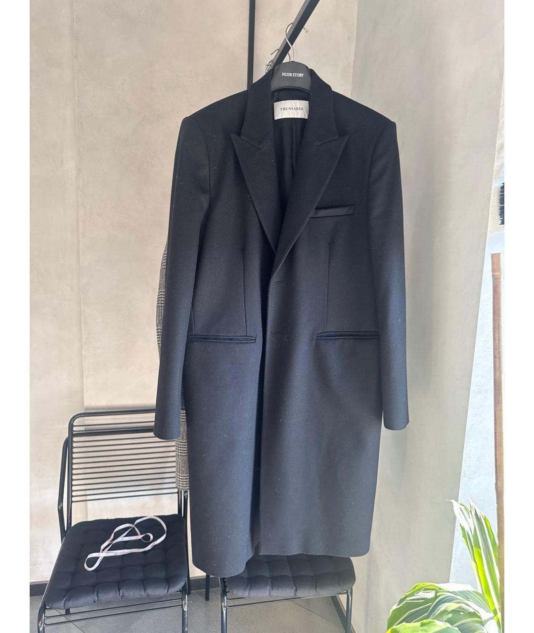 TRUSSARDI Черное шерстяное пальто, фото 3