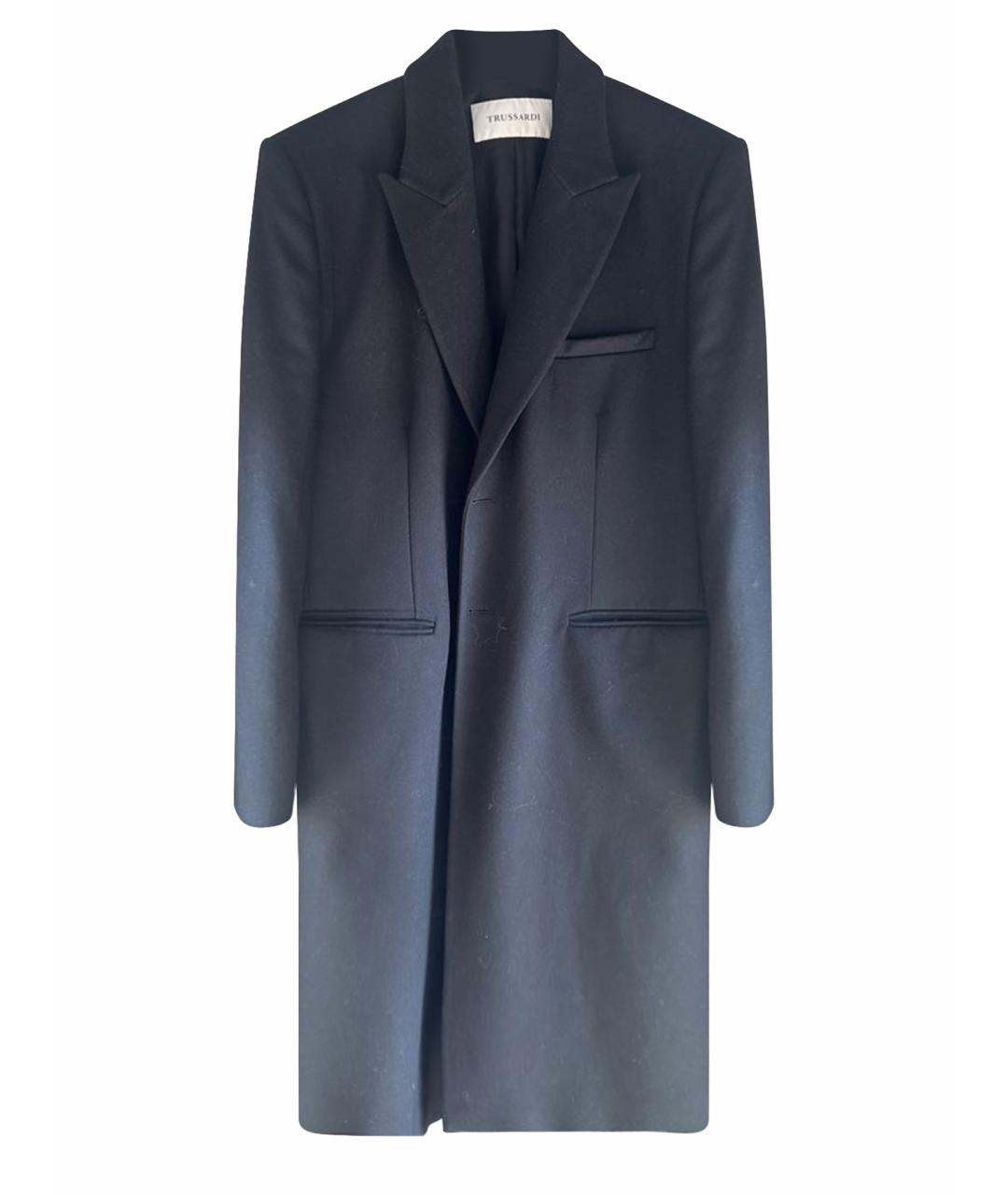 TRUSSARDI Черное шерстяное пальто, фото 1