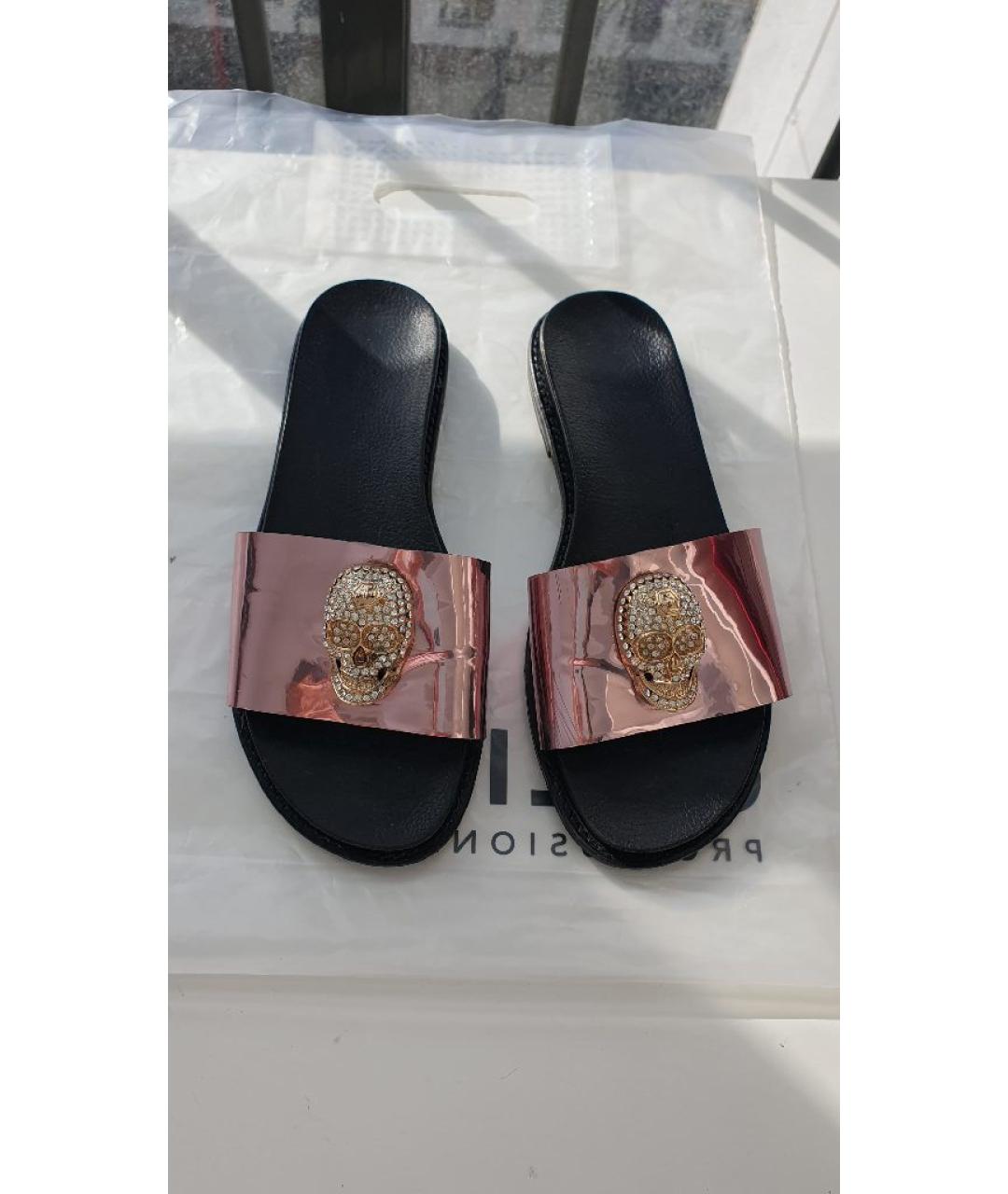 PHILIPP PLEIN Розовые шлепанцы из лакированной кожи, фото 3