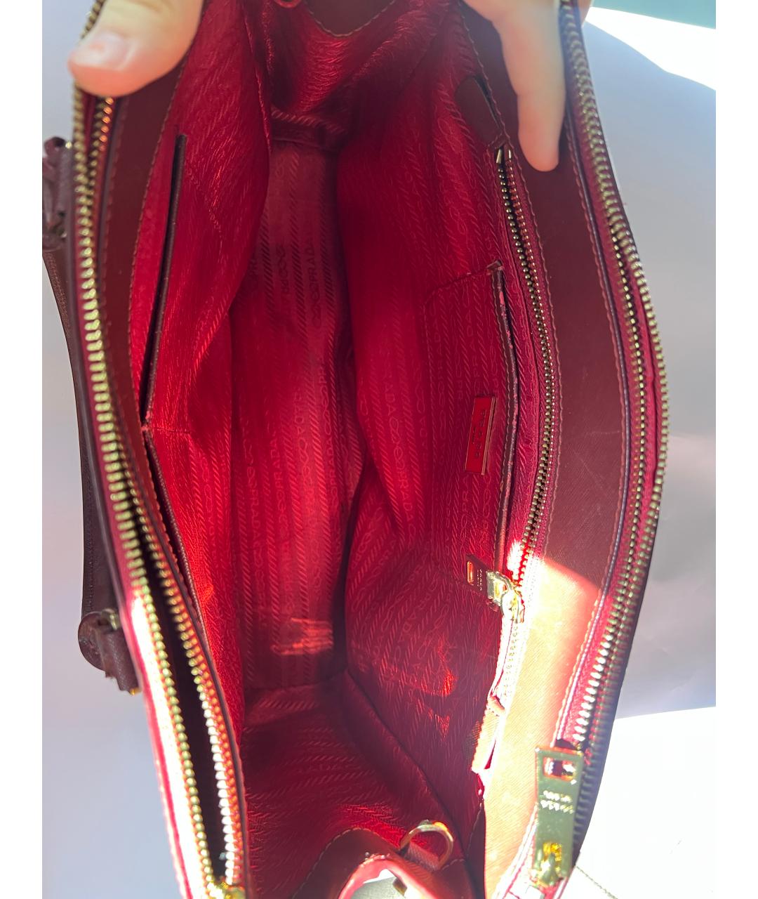 PRADA Бордовая кожаная сумка тоут, фото 5