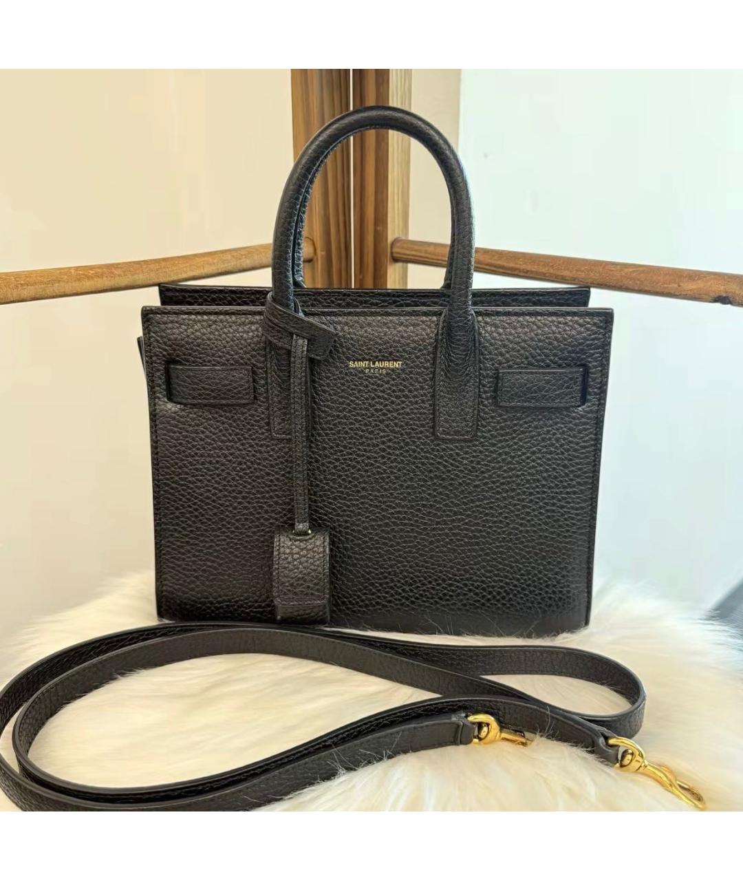 SAINT LAURENT Черная кожаная сумка тоут, фото 5