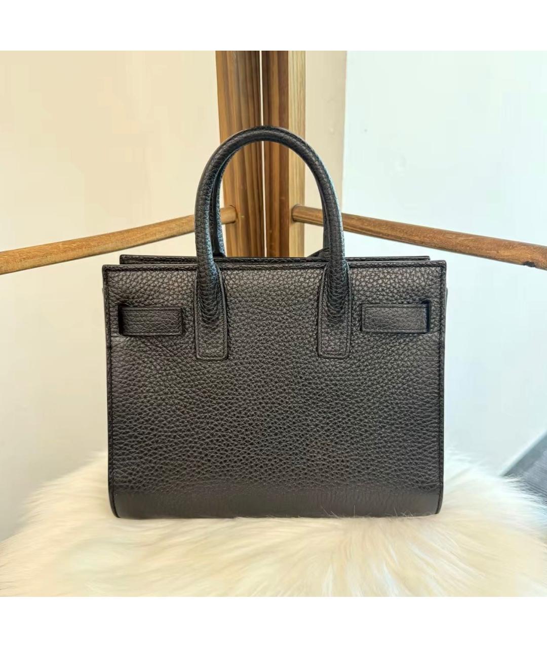 SAINT LAURENT Черная кожаная сумка тоут, фото 2