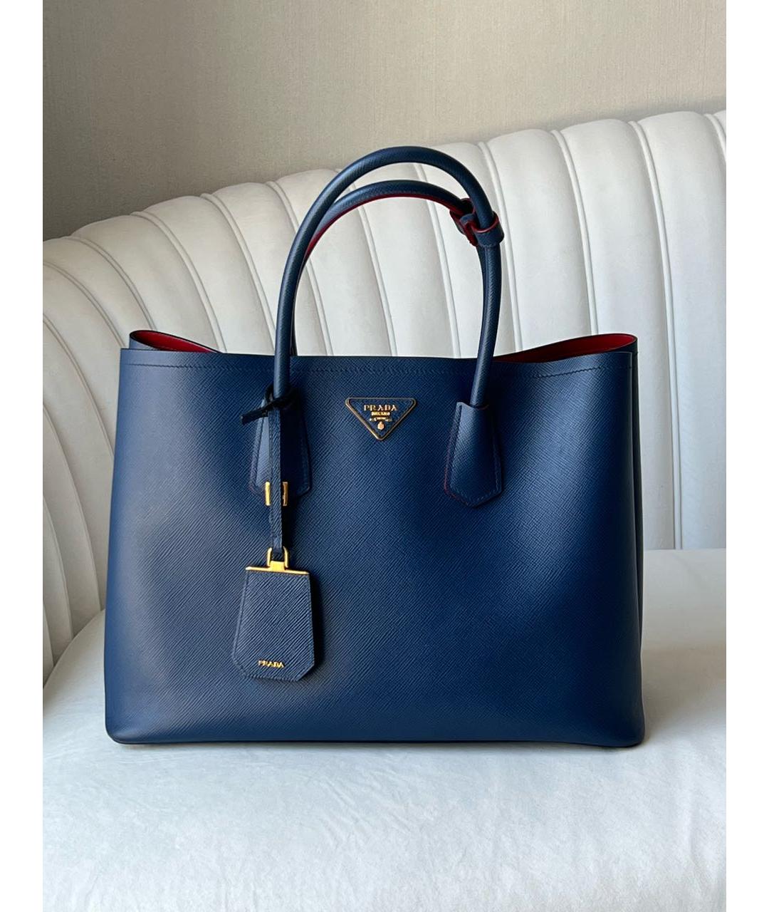 PRADA Темно-синяя кожаная сумка тоут, фото 8