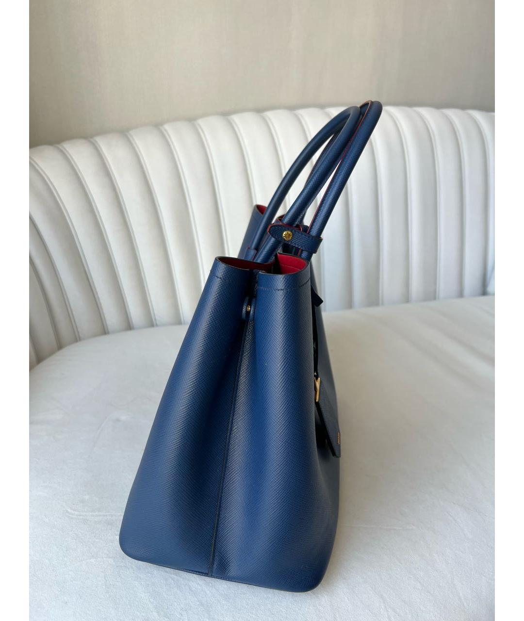 PRADA Темно-синяя кожаная сумка тоут, фото 2