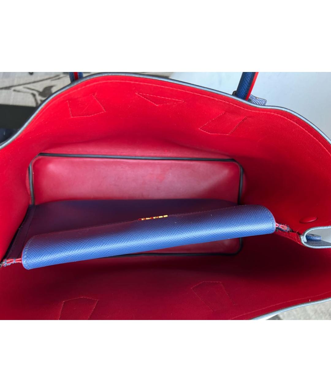 PRADA Темно-синяя кожаная сумка тоут, фото 4