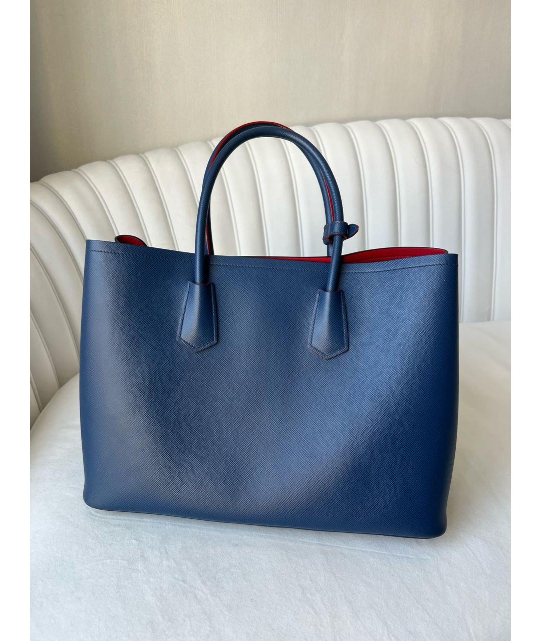 PRADA Темно-синяя кожаная сумка тоут, фото 3