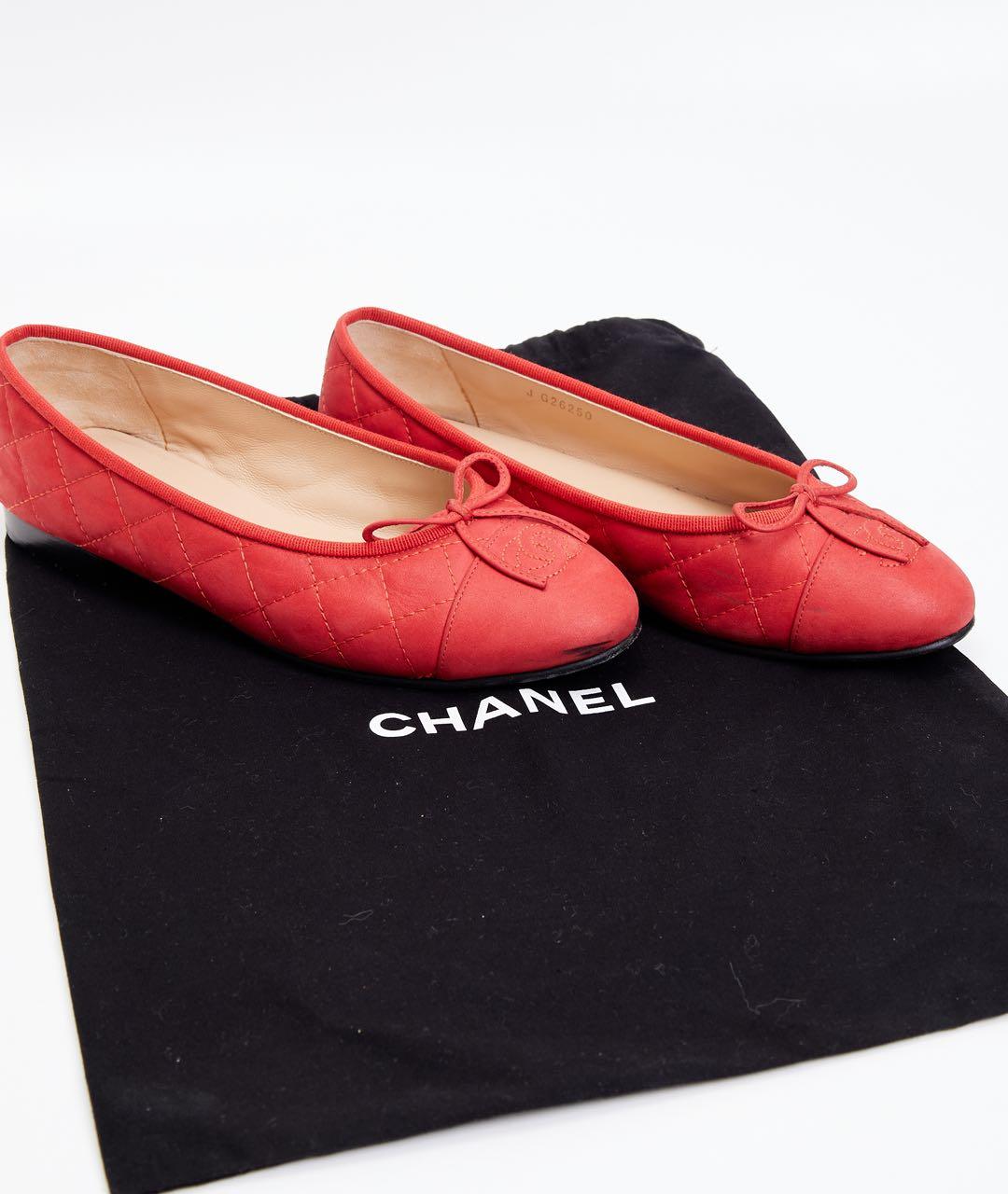 CHANEL Красные кожаные балетки, фото 4