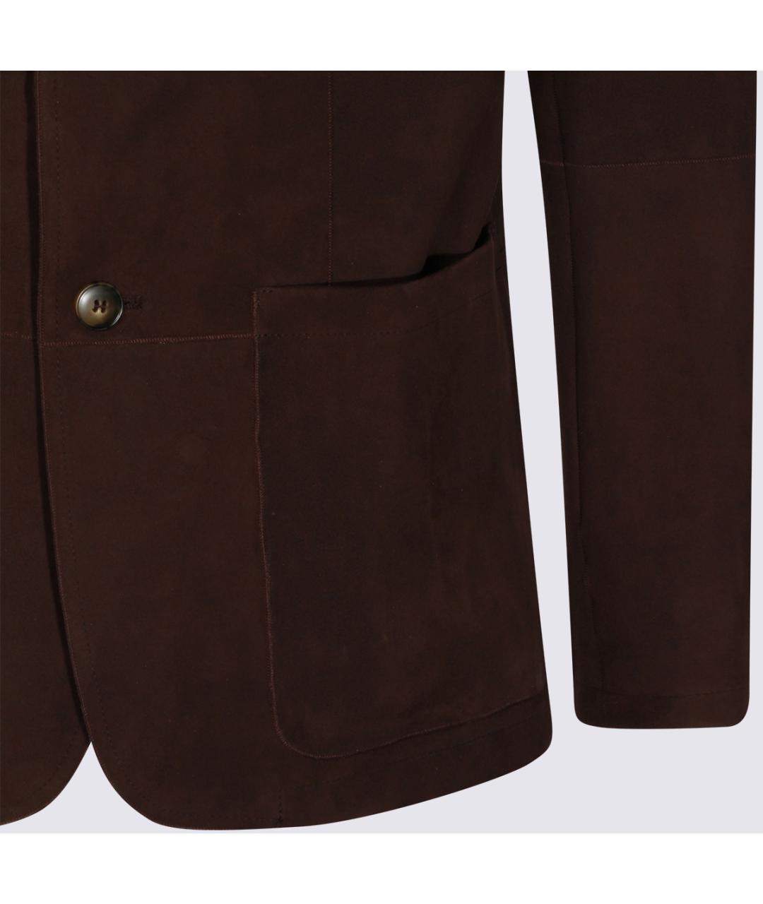 CANALI Коричневый кожаный пиджак, фото 4