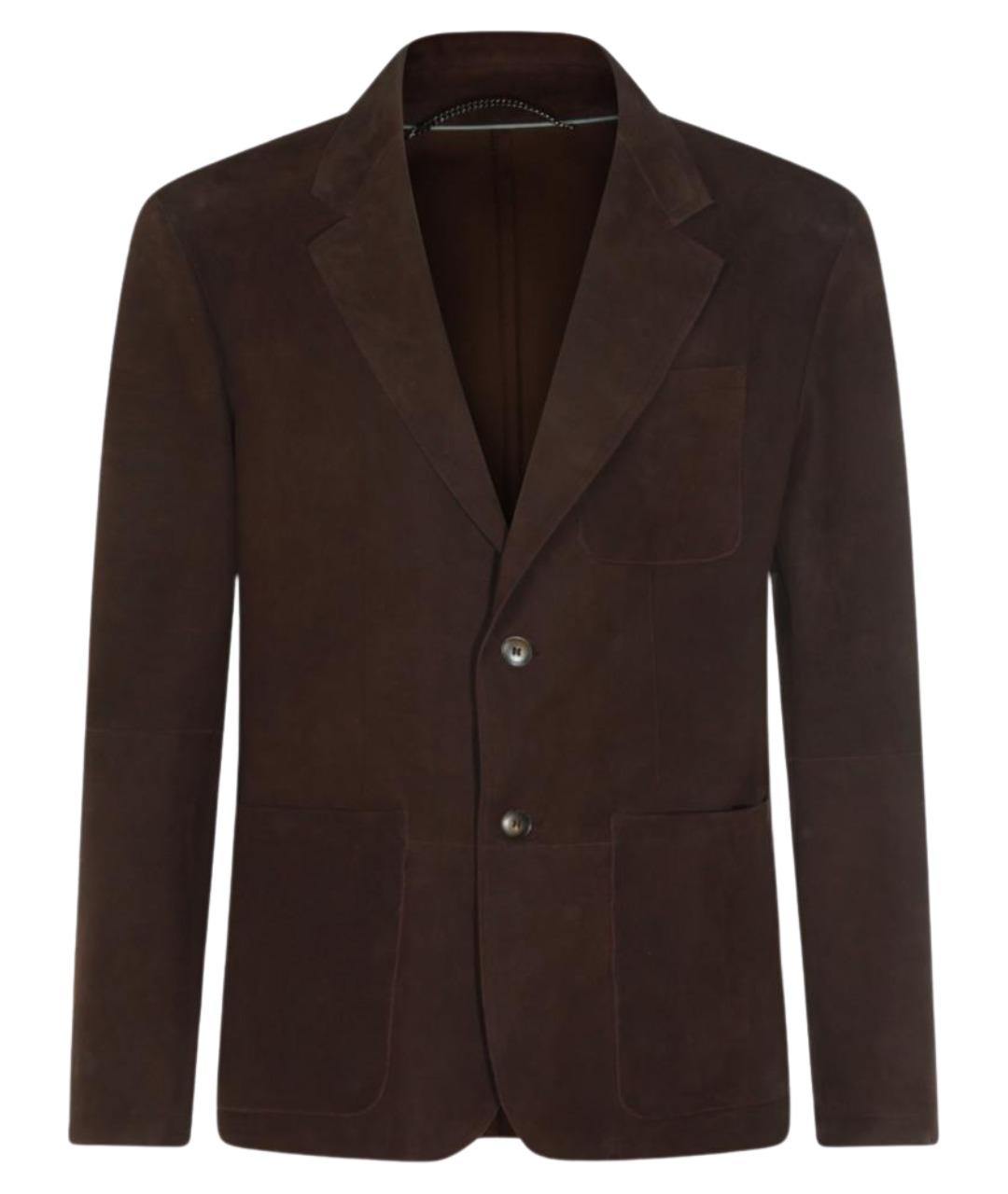 CANALI Коричневый кожаный пиджак, фото 1