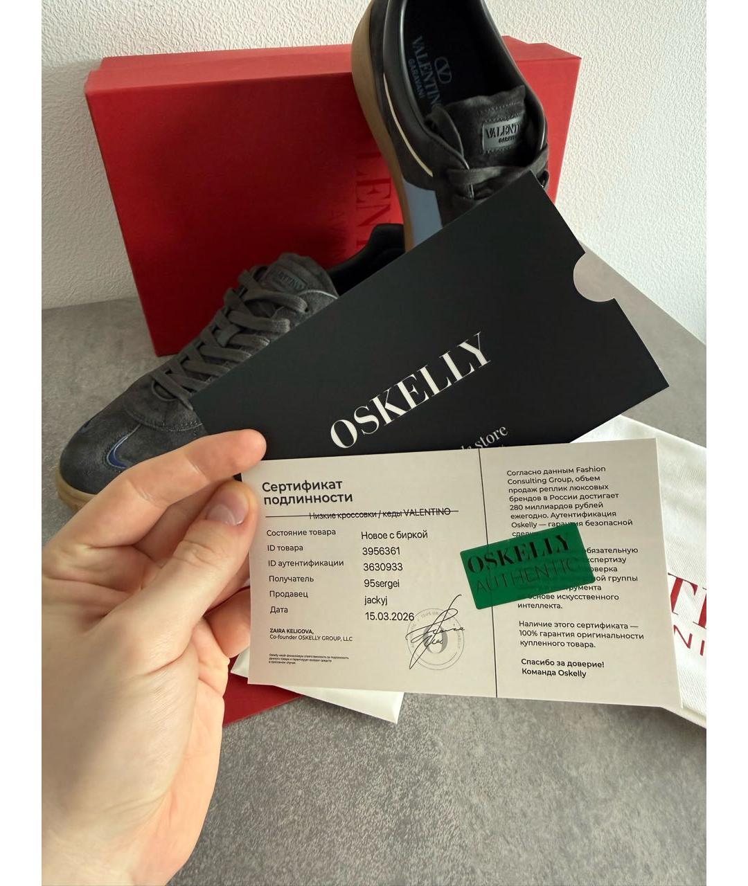 VALENTINO Темно-синие кожаные низкие кроссовки / кеды, фото 2