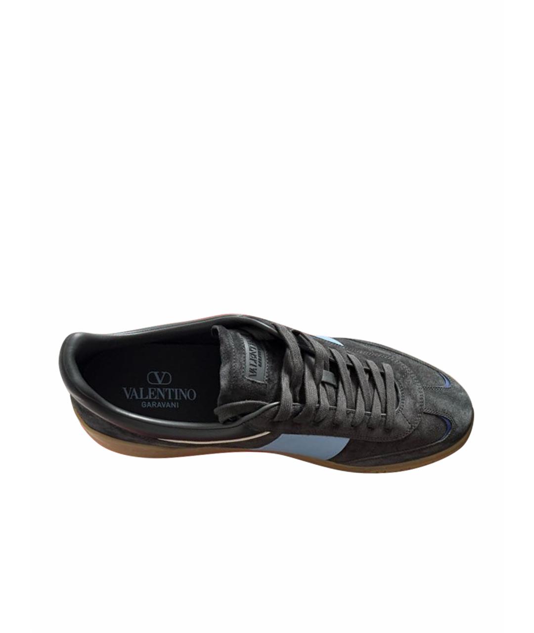 VALENTINO Темно-синие кожаные низкие кроссовки / кеды, фото 1