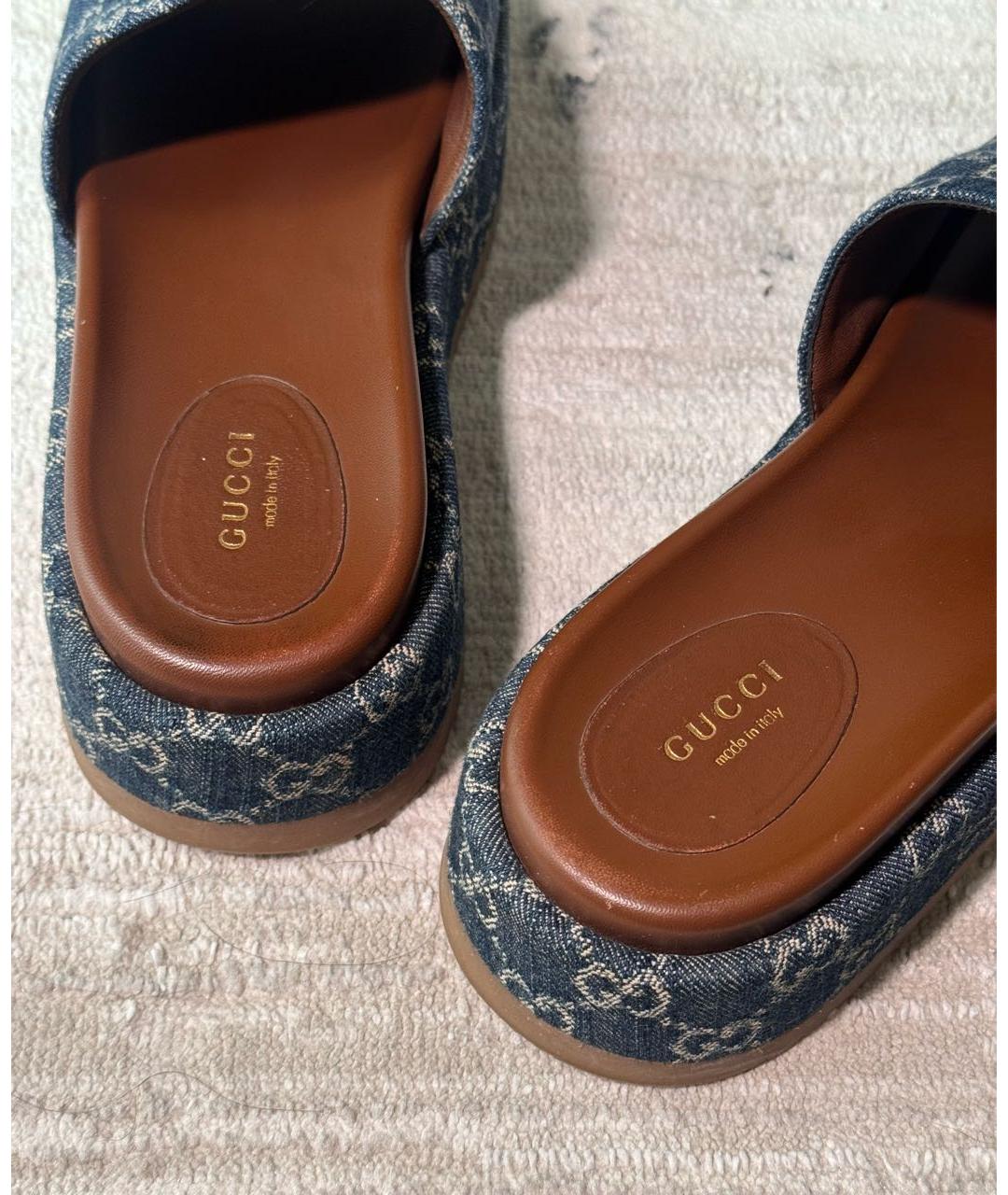 GUCCI Темно-синие текстильные шлепанцы, фото 5