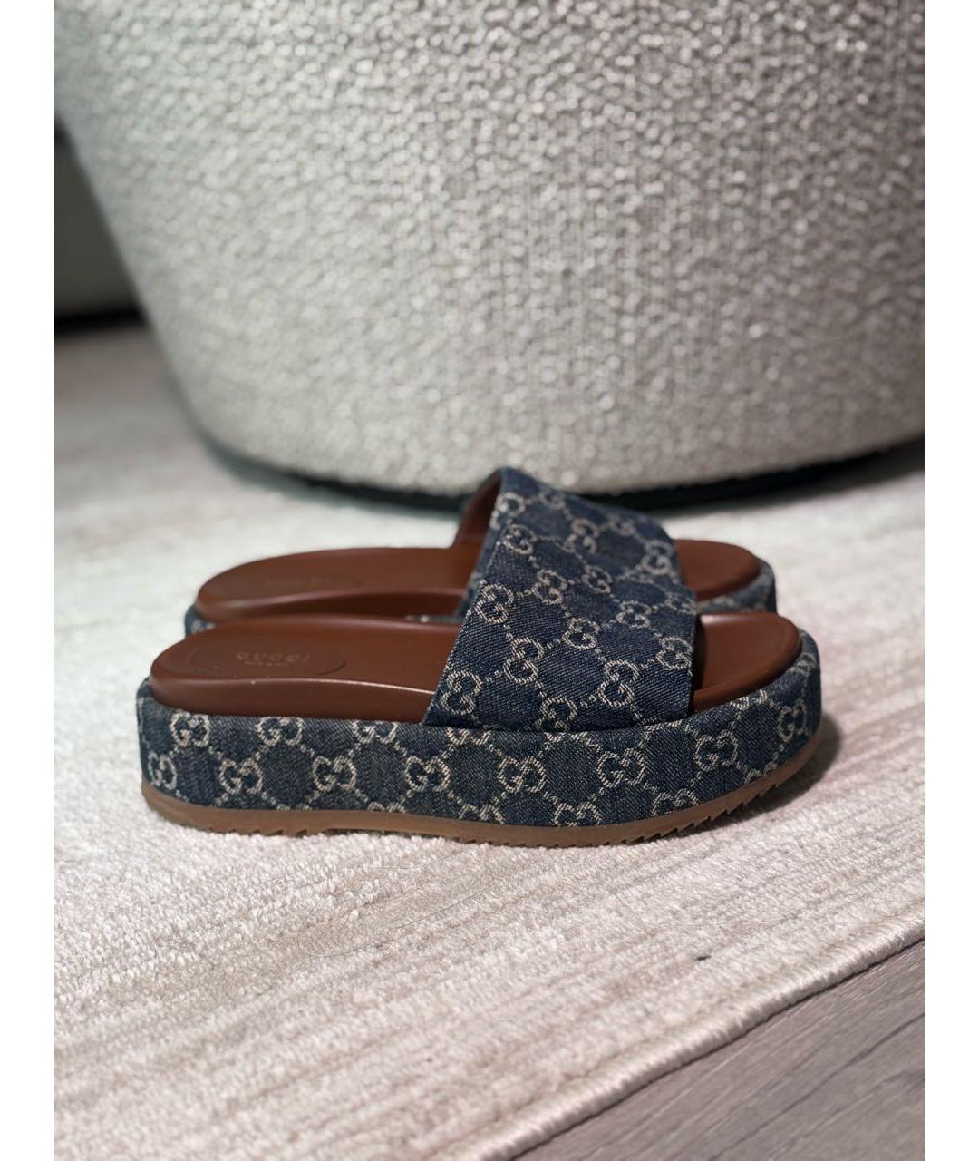 GUCCI Темно-синие текстильные шлепанцы, фото 6