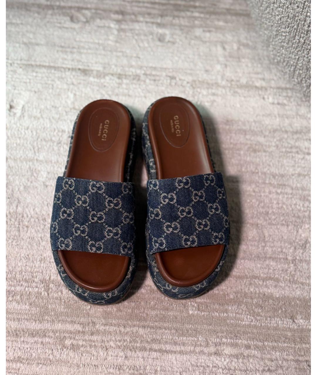 GUCCI Темно-синие текстильные шлепанцы, фото 2