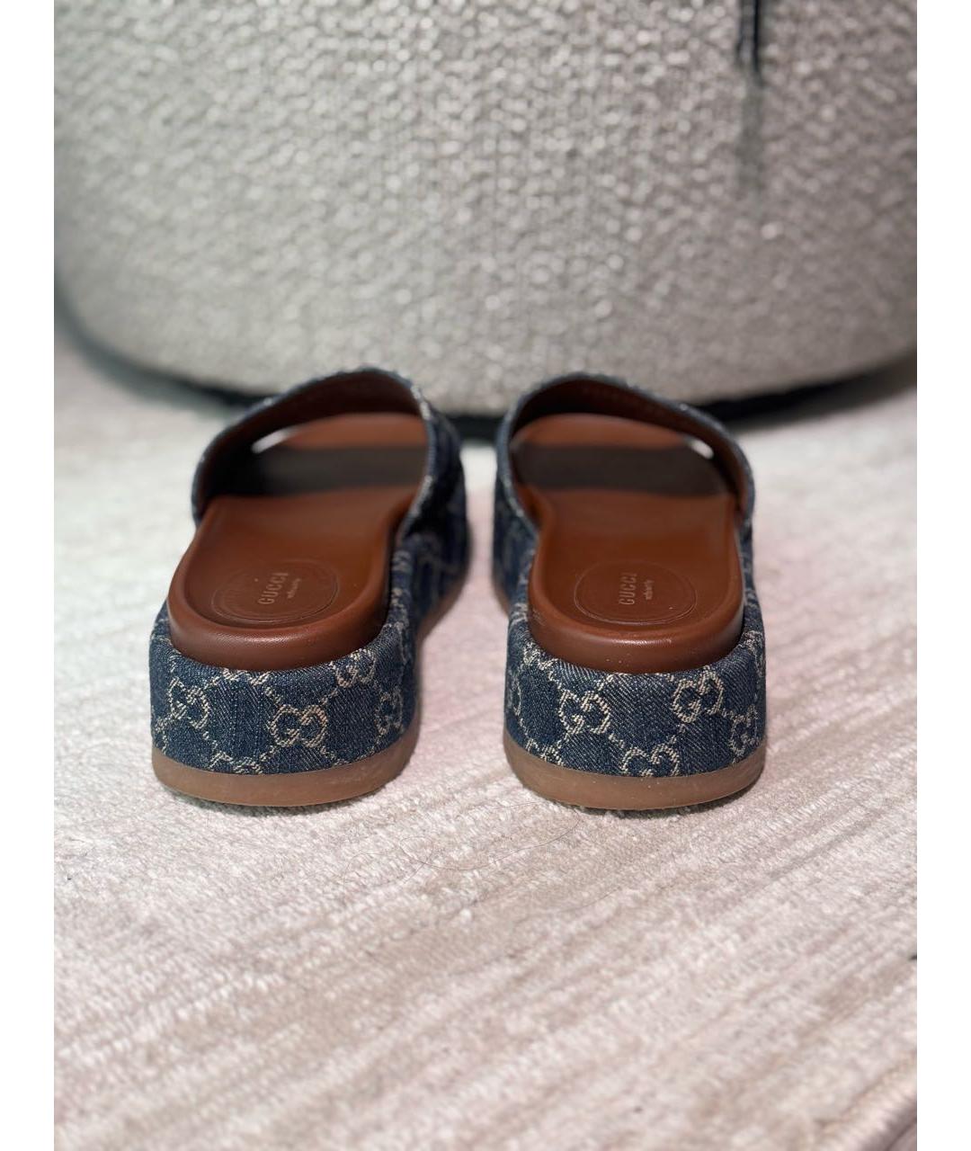 GUCCI Темно-синие текстильные шлепанцы, фото 4