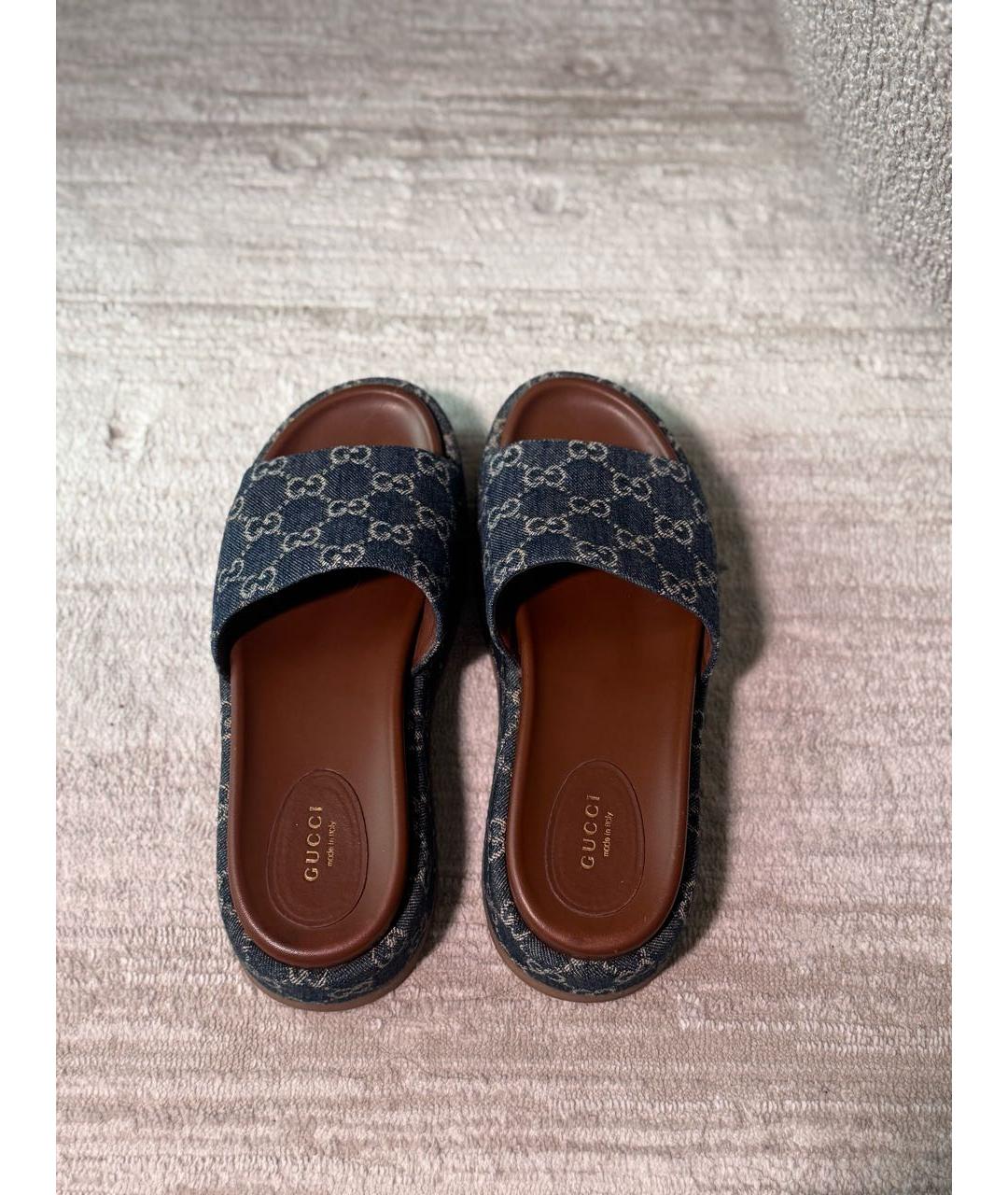 GUCCI Темно-синие текстильные шлепанцы, фото 3