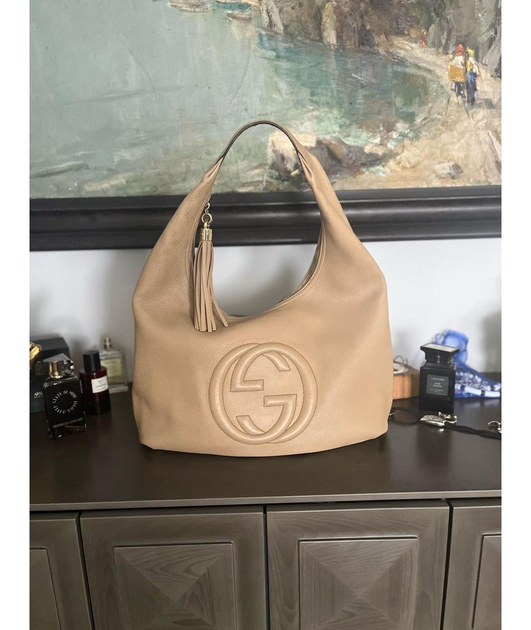 GUCCI Бежевая кожаная сумка тоут, фото 9