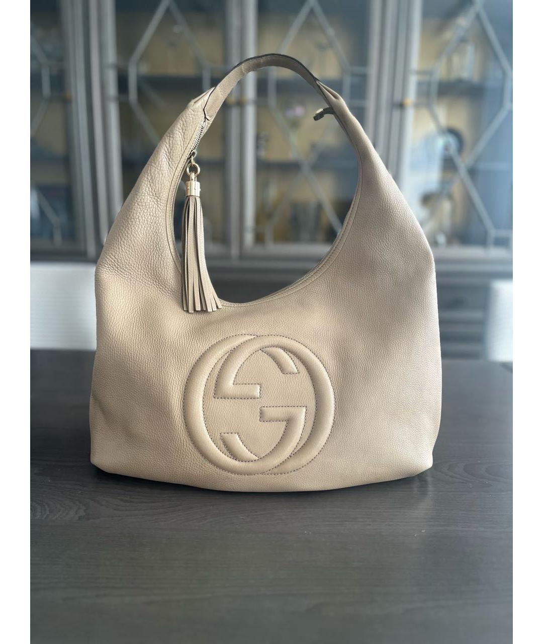 GUCCI Бежевая кожаная сумка тоут, фото 2