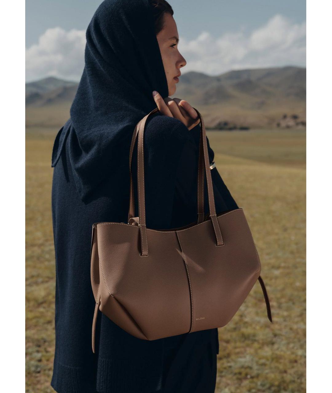 POLENE Серая кожаная сумка тоут, фото 2