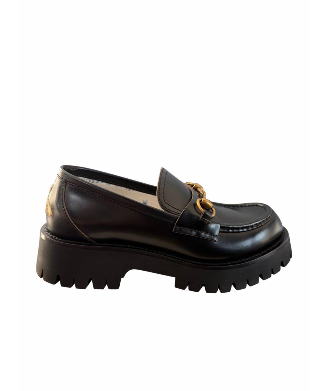 GUCCI Черные кожаные лоферы, фото 1
