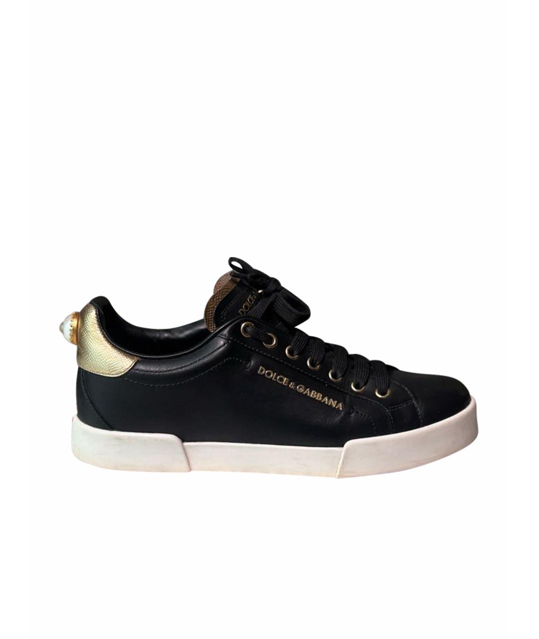 DOLCE&GABBANA Черные кожаные кеды, фото 1