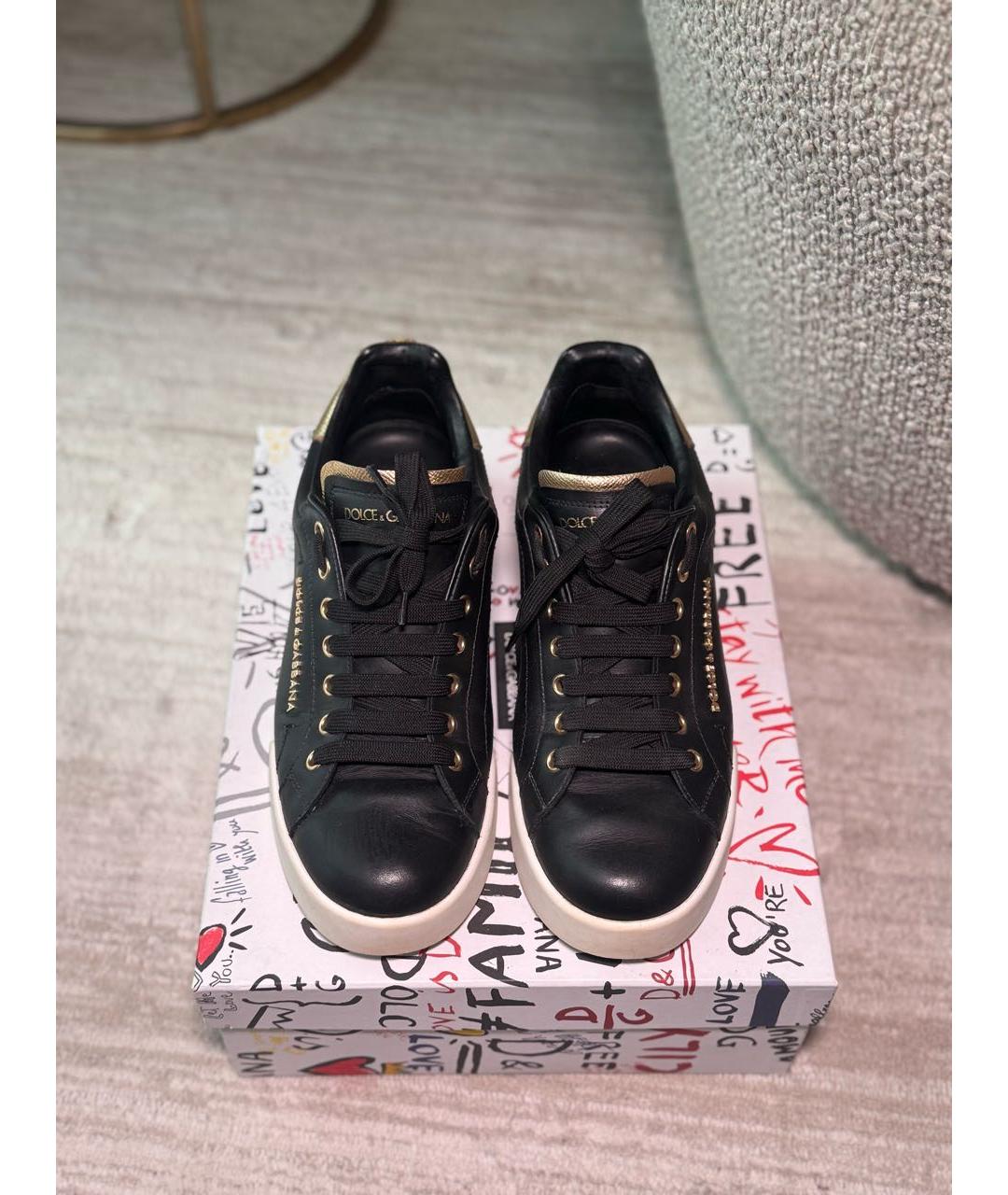 DOLCE&GABBANA Черные кожаные кеды, фото 2