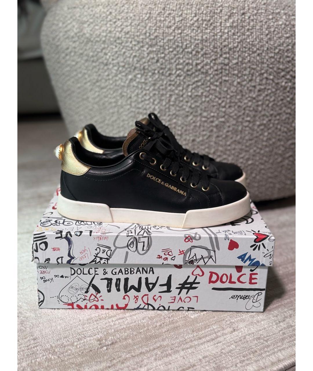 DOLCE&GABBANA Черные кожаные кеды, фото 7