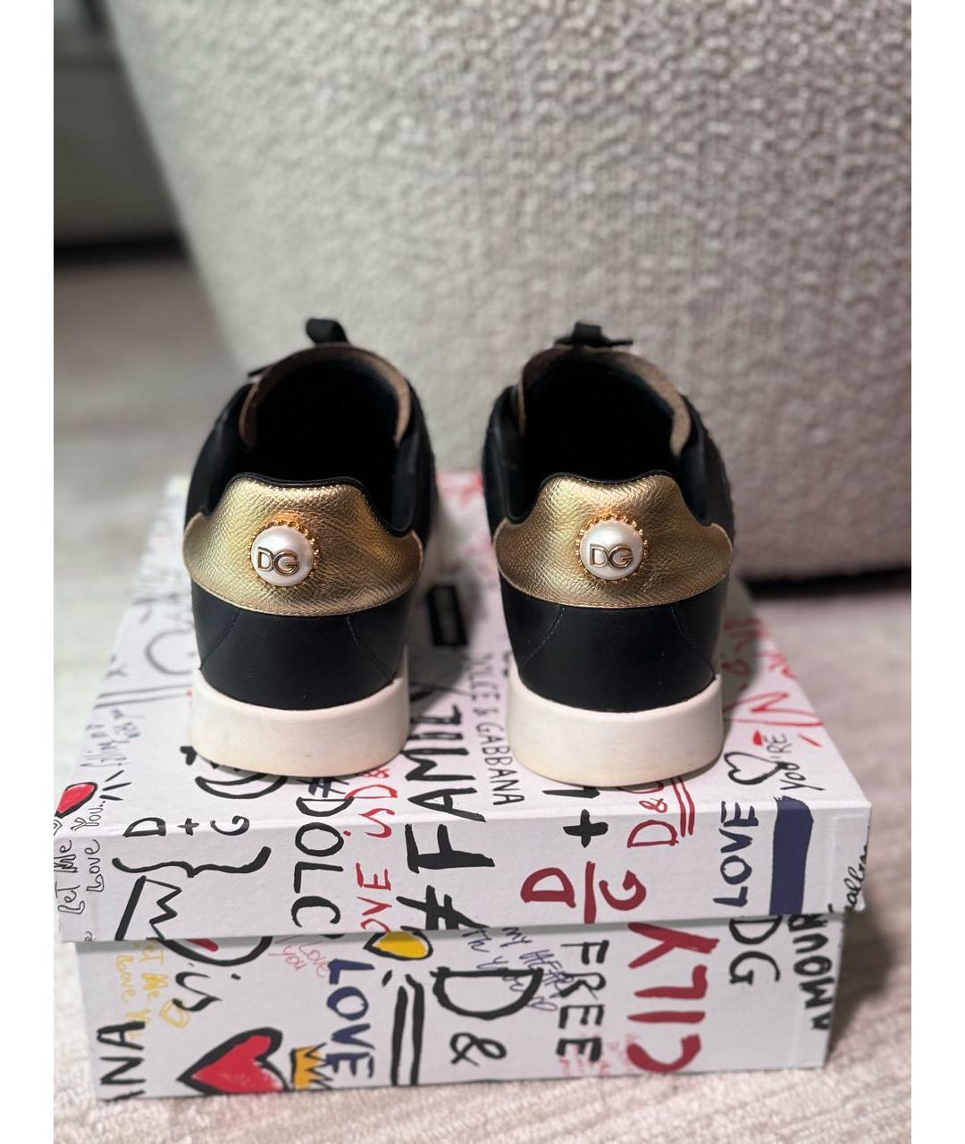 DOLCE&GABBANA Черные кожаные кеды, фото 4