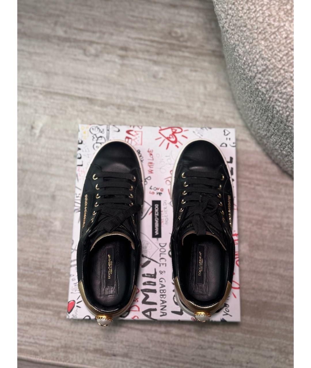 DOLCE&GABBANA Черные кожаные кеды, фото 3