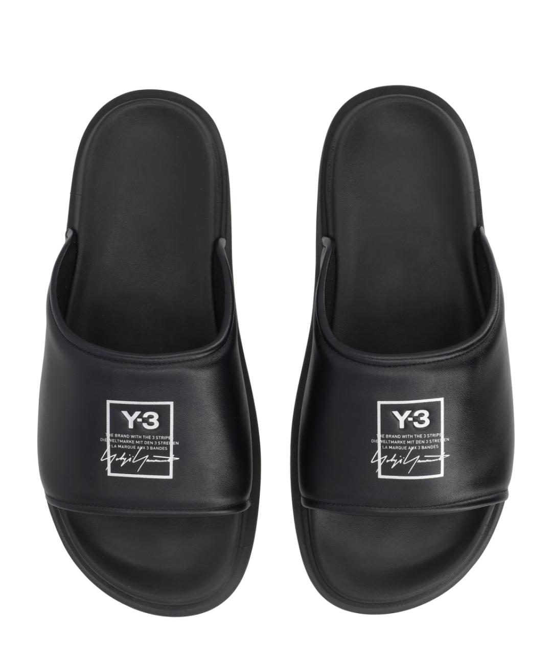 Y-3 Черные кожаные шлепанцы, фото 5